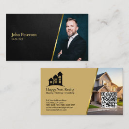 Läderstruktur Fastighetsfoto & QR-kod Svart Visitkort