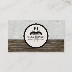 Läderträ Vintage Barber Monogram Visitkort
