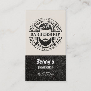 Läderutseende i barberaffär visitkort