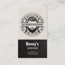 Läderutseende i barberaffär visitkort