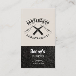 Läderutseende i barberaffär visitkort