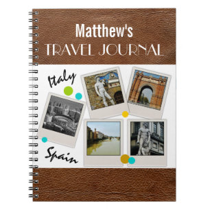 Läderutseende Travel Journal och foton Anteckningsbok Med Spiral