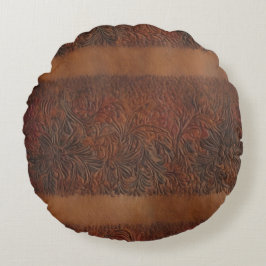 Läderutsikt i inbyggd Blommigt Rund Kudde