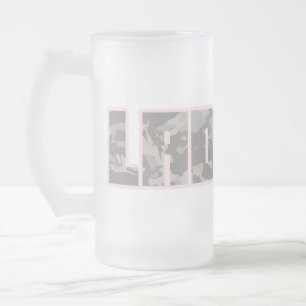"Ladette" urban camouflage brun och rosa text öl m Frostat Ölglas