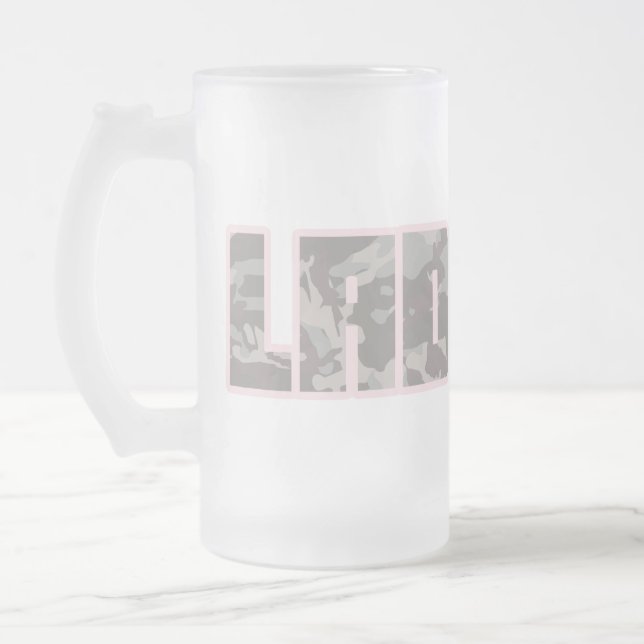 "Ladette" urban camouflage brun och rosa text öl m Frostat Ölglas (Vänster)