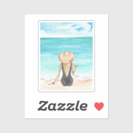 ladie på stranden klistermärken