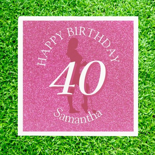 LADIES PINK GLITTER BIG BIRTHDAY PAPPERSSERVETT (Celebrate in style with our pink glitter birthday golf gift! Perfect for the golf lover in your life)