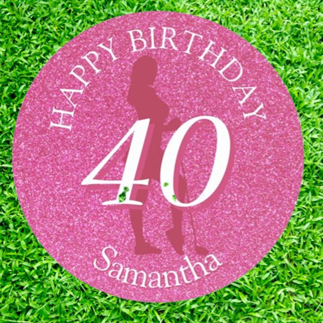 LADIES PINK GLITTER BIG BIRTHDAY UNDERLÄGG PAPPER RUND (Surprise the golfer in your life with a unique pink glitter coaster!)