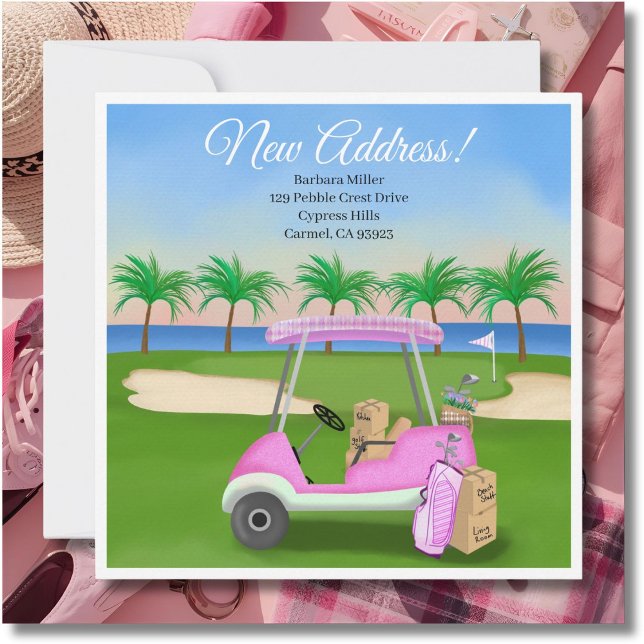 Ladies Pink Golf Cart Moving Boxes Beach Golf  Meddelande (Skapare uppladdad)