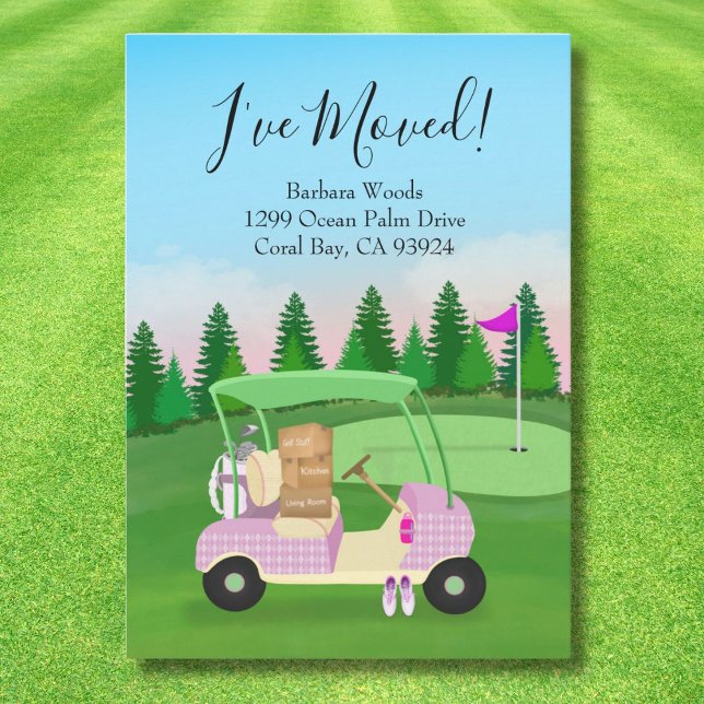 Ladies Pink Golf Cart Moving Boxes Golf Course  Meddelande (Skapare uppladdad)