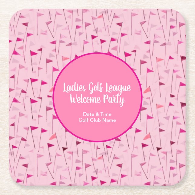 Ladies Pink Golf Flag Party Coaster Underlägg Papper Kvadrat (Framsidan)
