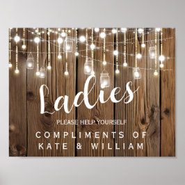 ladies restroom sign - toiletries basket rustic poster