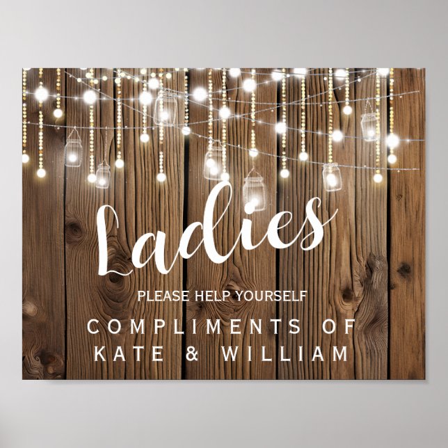 ladies restroom sign - toiletries basket rustic poster (Framsidan)