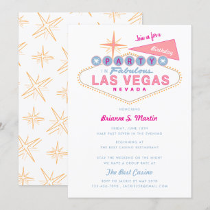 Ladie's Rosa Retro Las Vegas-Födelsedagsfest Inbjudningar