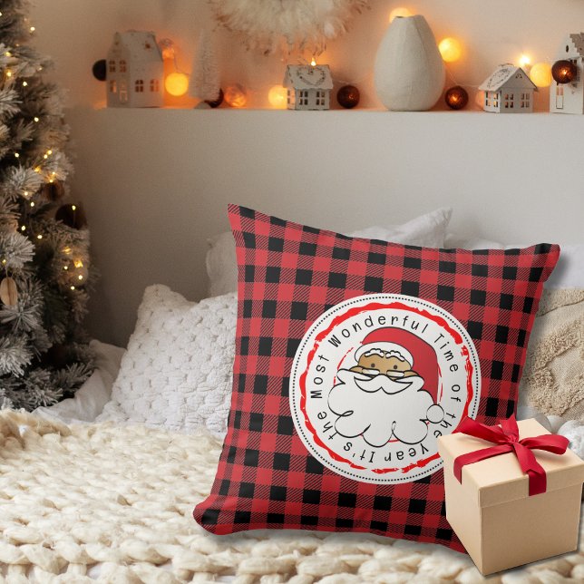 Lädny Ethnic Santa Tecknad Red Black Buffalo Play Kudde (Skapare uppladdad)
