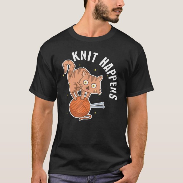 Lädny Sticka Craft Art Cute Cat Crochetetetyarn Kä T Shirt (Framsida)