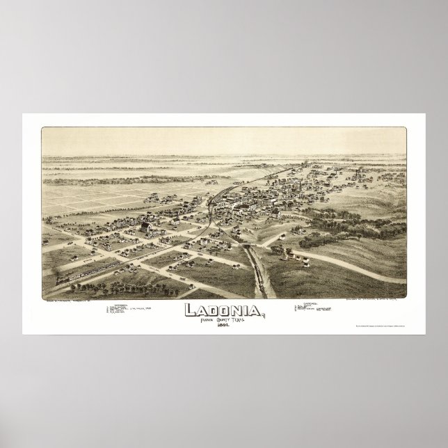 Ladonia, TX Panoramic Karta - 1891 Poster (Framsidan)