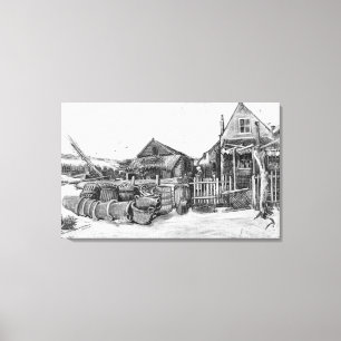 Ladugård för Vincent Van Gogh fiskuttorkning, Canvastryck