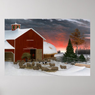 Ladugård i vinter poster