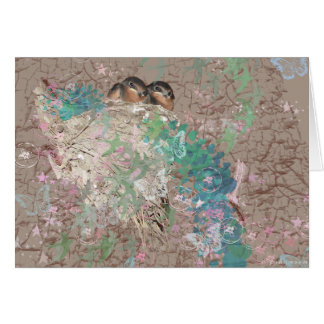 Ladugårdsvalafantasi - fåglar i en bygga bo OBS kort