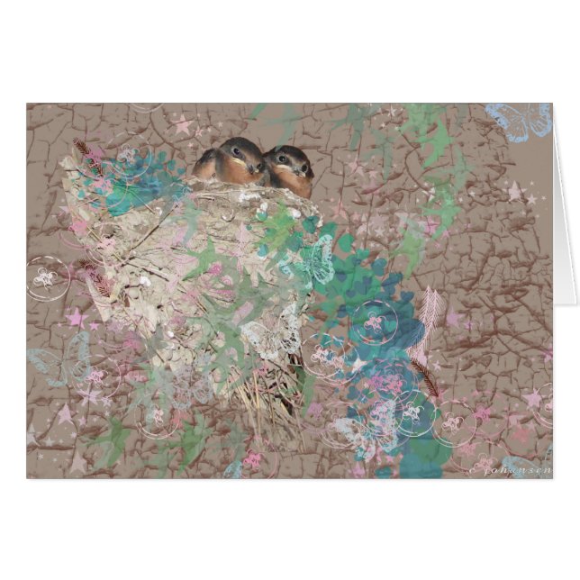 Ladugårdsvalafantasi - fåglar i en bygga bo OBS kort (Framsidan Horizontal)