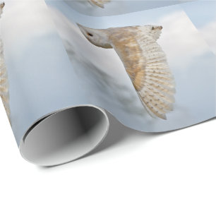 Ladugårduggla i flyg som slår in papper presentpapper