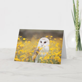 Ladugårduggla i gult blommafält kort