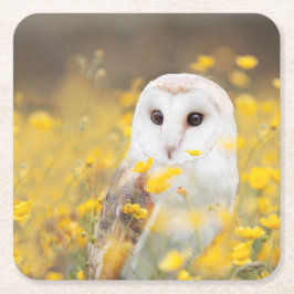 Ladugårduggla i gult blommafält underlägg papper kvadrat