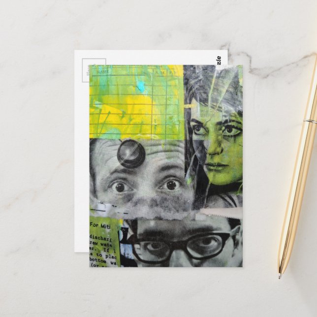 Lady and the Doctors Mixed Media Collage Vykort (Fram/Back In Situ)