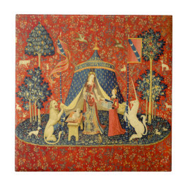 Lady and The Unicorn medeltida gobeläng: Fransk ko Kakelplatta