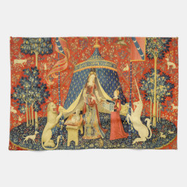 Lady and The Unicorn medeltida gobeläng: Fransk ko Kökshandduk
