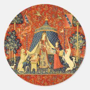 Lady and The Unicorn medeltida gobeläng: Fransk ko Runt Klistermärke