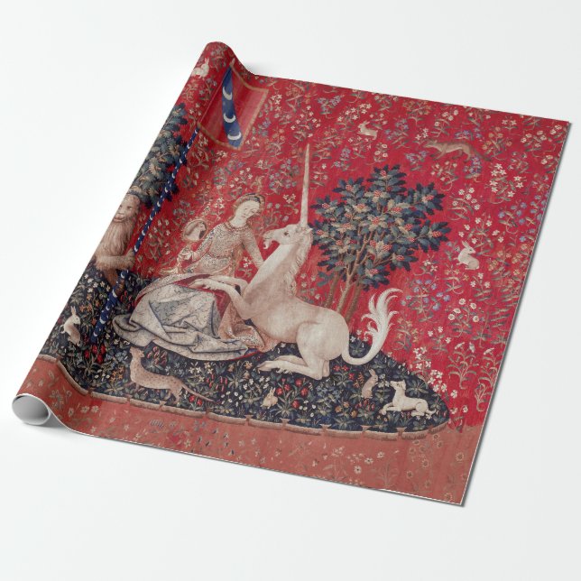 Lady and Unicorn Medieval Tapestry Sight Presentpapper (Utrullad)
