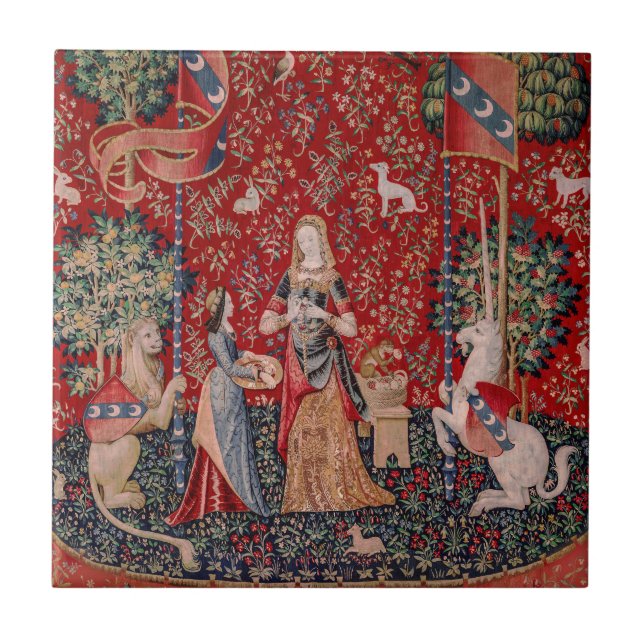 Lady and Unicorn Medieval Tapestry Smell Kakelplatta (Framsidan)