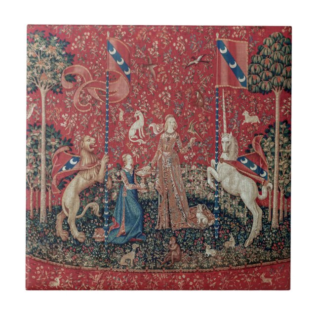 Lady and Unicorn Medieval Tapestry Taste Kakelplatta (Framsidan)