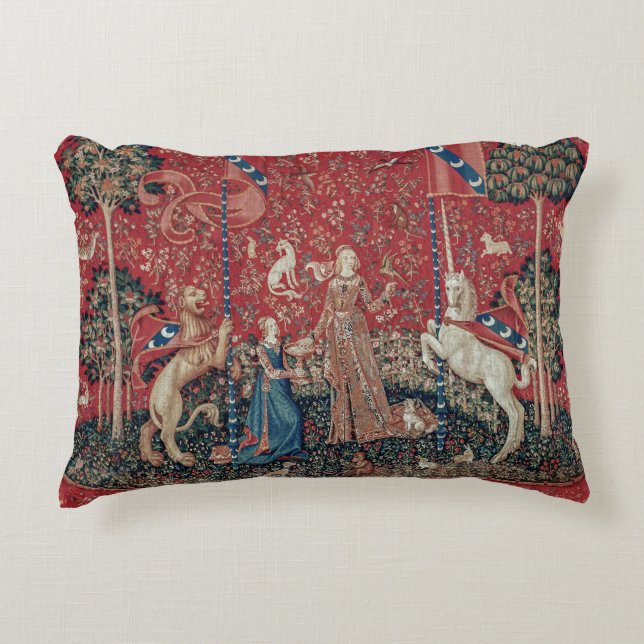Lady and Unicorn Medieval Tapestry Taste Prydnadskudde (Framsidan)