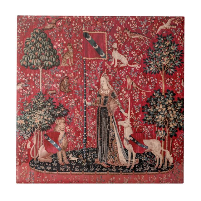 Lady and Unicorn Medieval Tapestry Touch Kakelplatta (Framsidan)