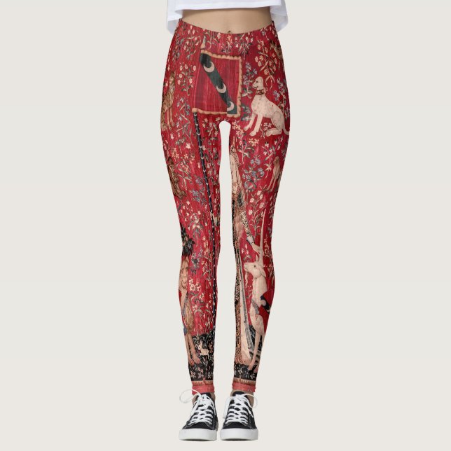 Lady and Unicorn Medieval Tapestry Touch Leggings (Framsida)