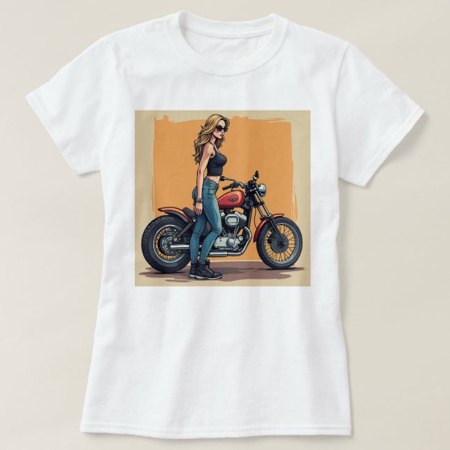 Lady Biker Getting Ready To Ride T Shirt (Design framsida)