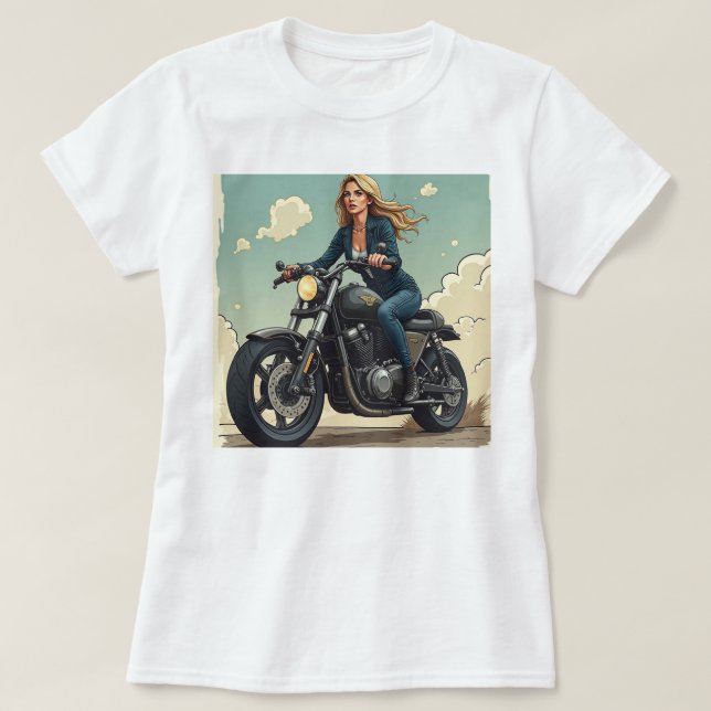 Lady Biker On The Road T Shirt (Design framsida)
