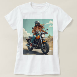 Lady Biker On The Road T Shirt