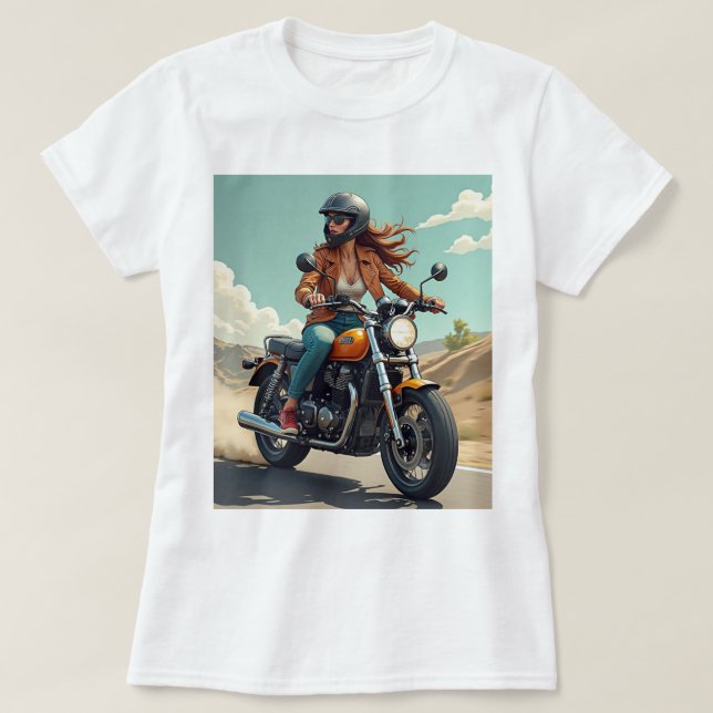 Lady Biker On The Road T Shirt (Design framsida)