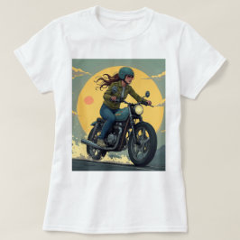 Lady Biker On The Road T Shirt