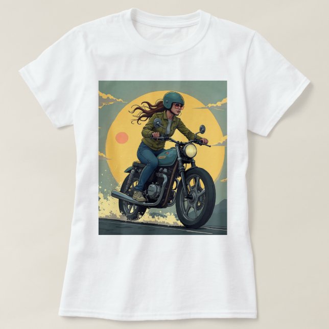 Lady Biker On The Road T Shirt (Design framsida)