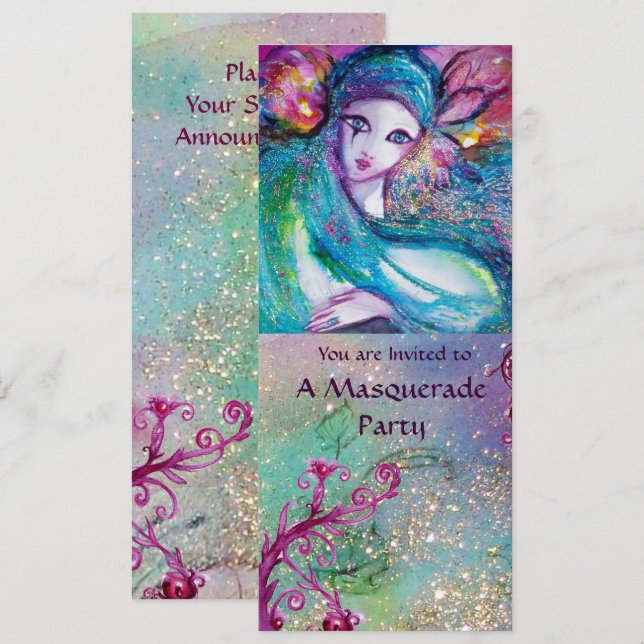 LADY BLUE MASK Elegant Maskerad Firande Program (Fram/baksida)