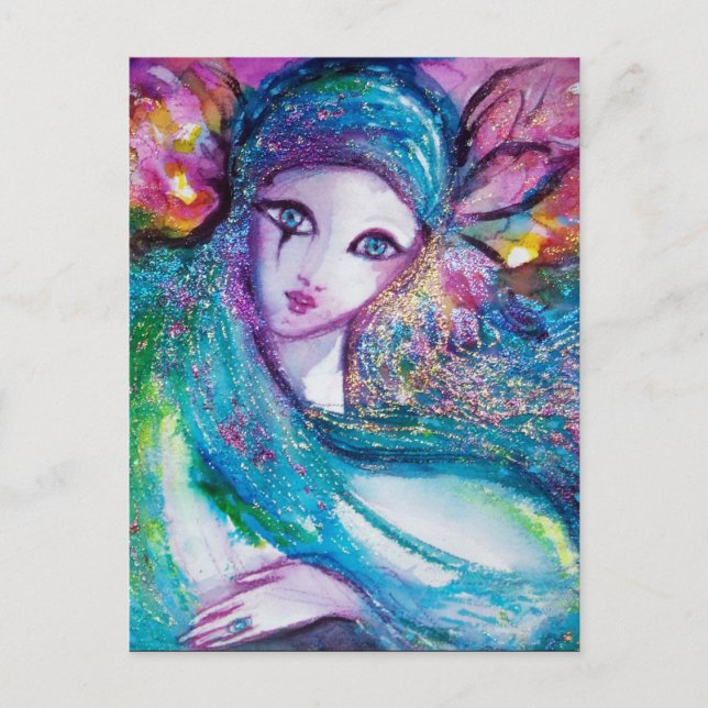 LADY BLUE MASK Elegant maskeradfest Inbjudan Vykort (Framsida)