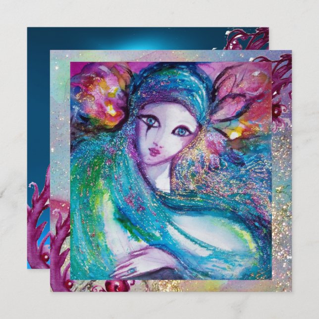 LADY BLUE MASK Elegant Maskeradfest, Safir Inbjudningar (Fram/baksida)