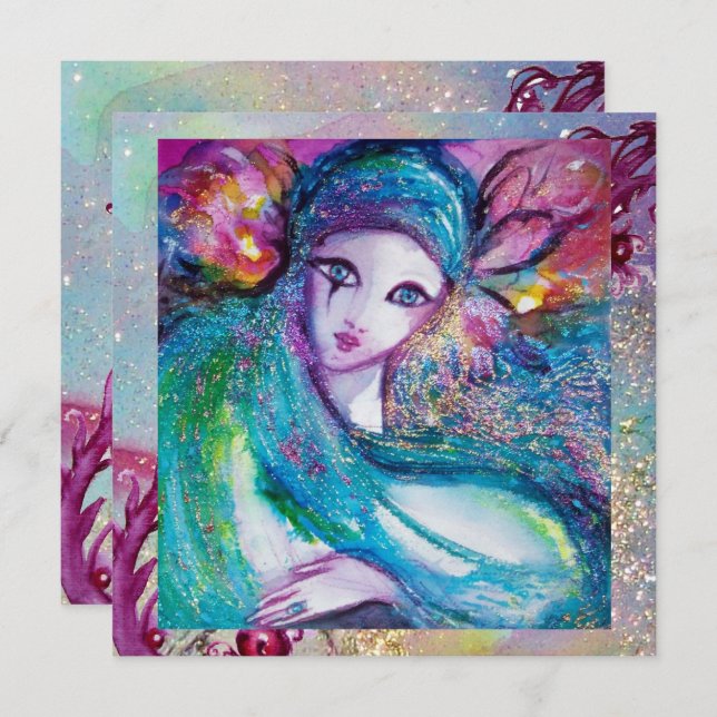 LADY BLUE MASK Elegant Masquerade Bröllopskväll Inbjudningar (Fram/baksida)