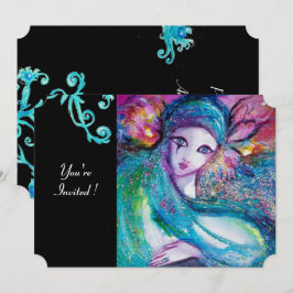 LADY BLUE MASK Maskeradfest, Turkos Blommig Virvel Inbjudningar