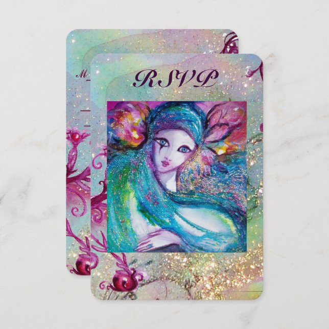 LADY BLUE MASK Venetiansk Bröllops Maskerad Fest Inbjudningar (Fram/baksida)